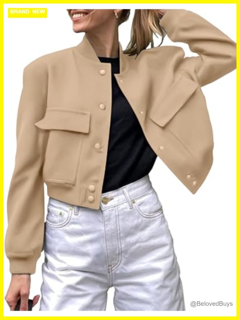 Zeagoo Women Bomber Jacket Button Down Varsity Casual Shacket Lightweight